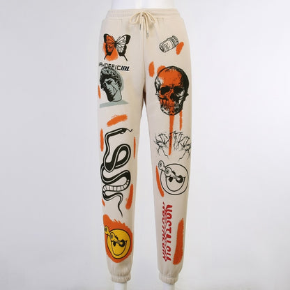 Cargohose für Damen, Hippie-Cartoon-bedruckte Hose, Jogger