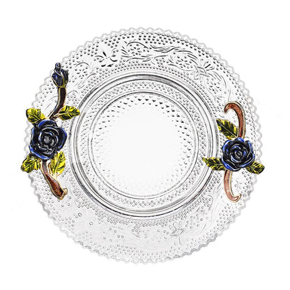 Mug Blue Roses Heat-Resistant Cup Set with Stainless Steel Spoon Coaster and Wipe Cloth