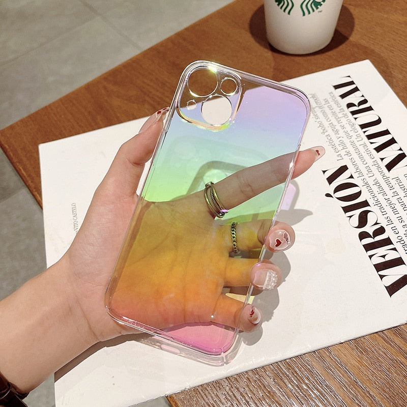 Fashion Rainbow Laser Phone Case For iPhone Clear