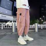 Pink Hip Hop Cargo Pants: Men Streetwear Sweatpants