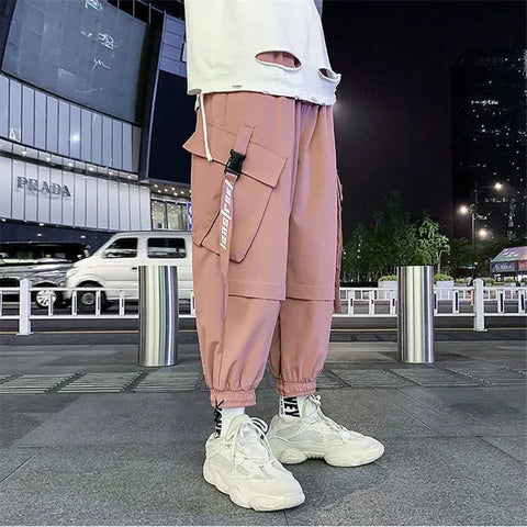 Pinke Hip-Hop-Cargohose: Streetwear-Jogginghose für Herren