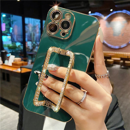 Korea Crystal Square Holder Gold Plating Phone Case For iphone