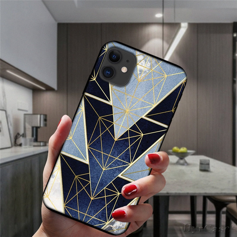 Marble Geometric Art Soft Silicone Cover For iPhone