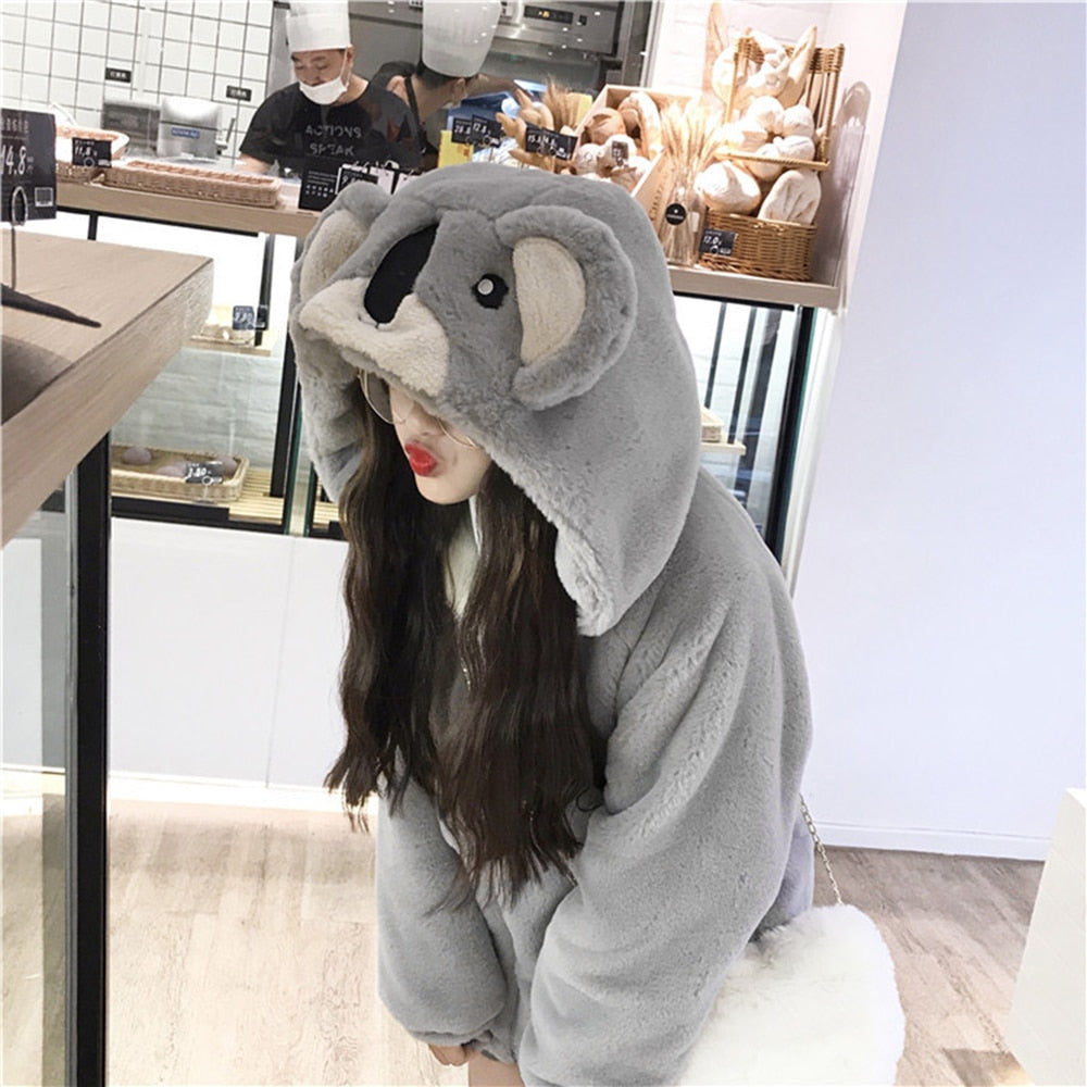 Hoodie Streetwear Mädchen süße 3D Cartoon Spielzeug Koala Hut lose