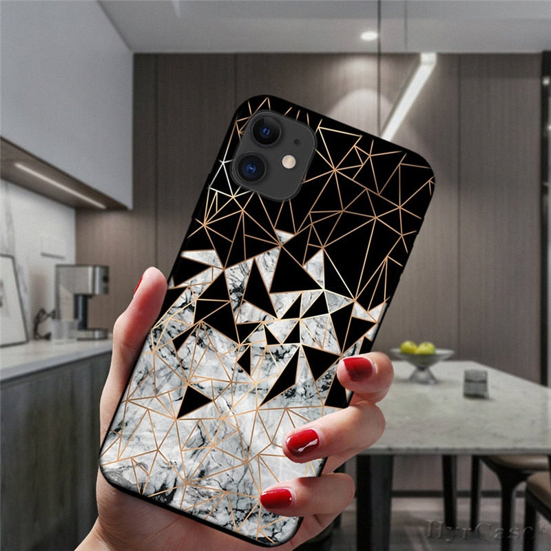 Marble Geometric Art Soft Silicone Cover For iPhone