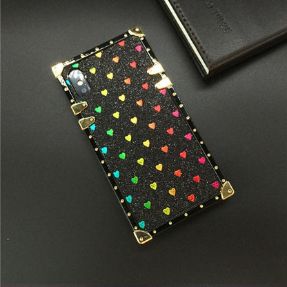 Luxury Square Case for iPhone  Fashion Heart Glitter Bee Cover Phone