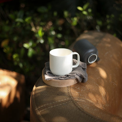 Simple Nordic Style Coffee Mugs Embossed Stripes Pattern Ceramic Water