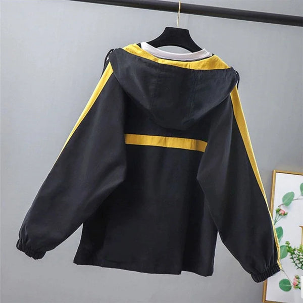 Womens Oversized Corduroy Jacket Hooded Zip Windbreaker Fall Coat