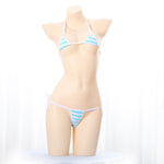 Sexy Lingerie Lolita Blue Pink White Striped Mini Bikini  Costumes Bra Women Underwear Set - xinnzy