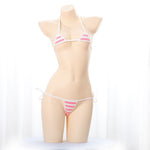 Sexy Lingerie Lolita Blue Pink White Striped Mini Bikini  Costumes Bra Women Underwear Set - xinnzy