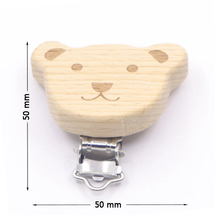Wooden Baby Teething Clip Heart Animal Shape Holder