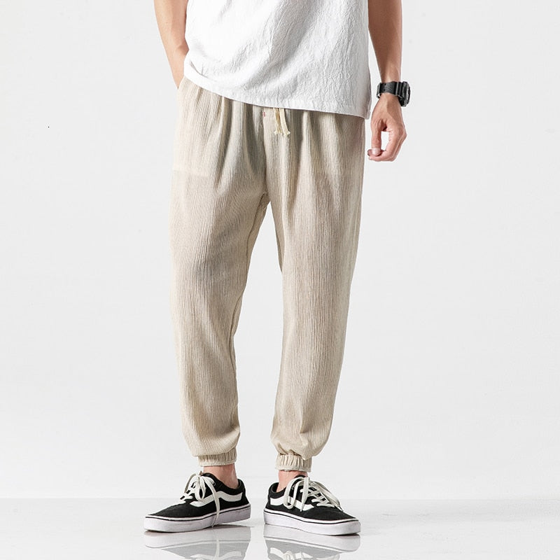 Men Pants Joggers Trousers Cotton Linen Casual Harajuku