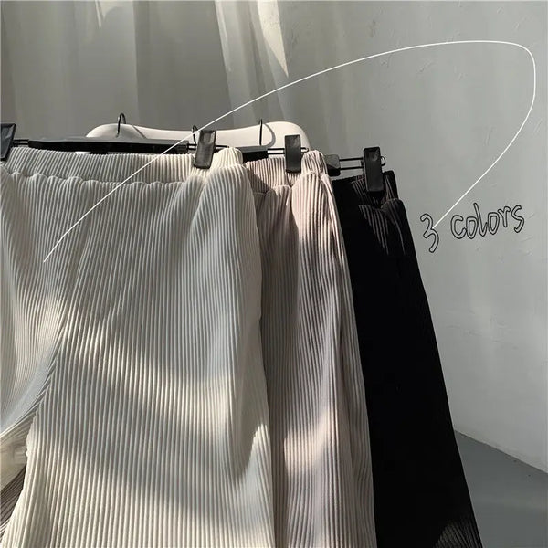 Mens Pleated Wide Leg Pants Ice Silk Summer Straight Fit Streetwear