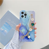 Marble Pearl Love Heart Bracelet Phone Case For iPhone Colorful