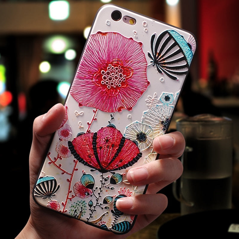 Relief Flower Emboss Silicone Case For iPhone Back Cover