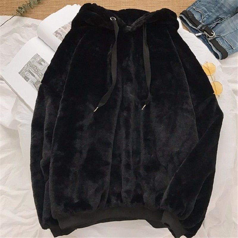 Women Hoodies Harajuku Korean Loose Casual Wool Flannel