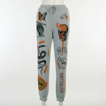 Cargohose für Damen, Hippie-Cartoon-bedruckte Hose, Jogger