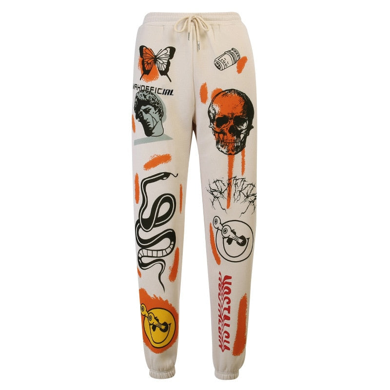 Cargohose für Damen, Hippie-Cartoon-bedruckte Hose, Jogger