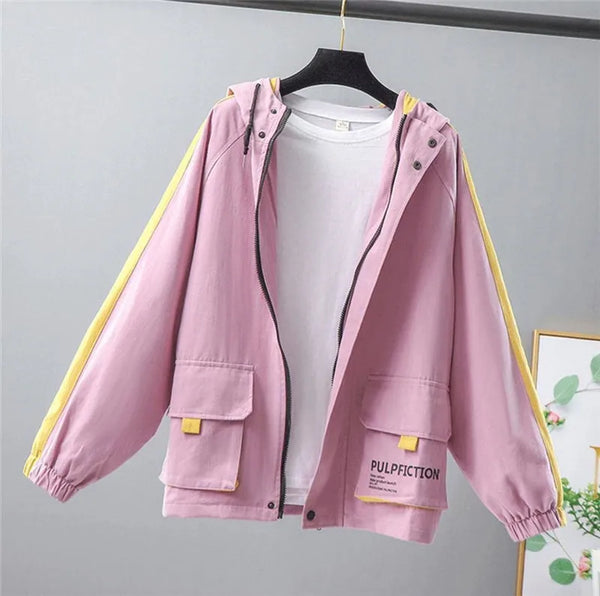 Womens Oversized Corduroy Jacket Hooded Zip Windbreaker Fall Coat