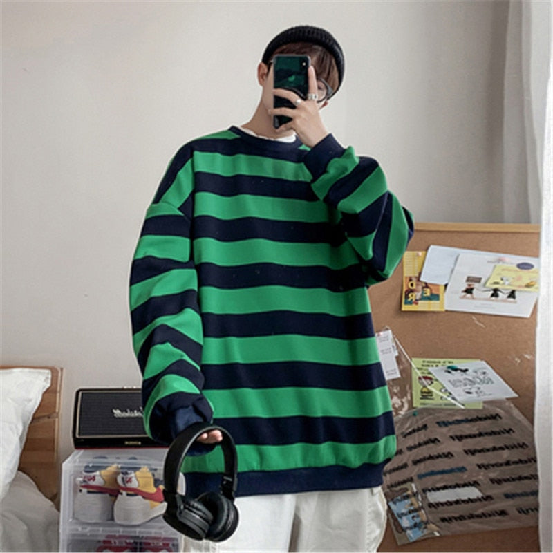 Men Sweatshirt Classic Striped Hip Hop Casual Trend Pullover