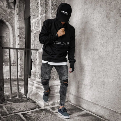 Distressed Stretch Ripped Biker Jeans Men Hip Hop Slim Fit