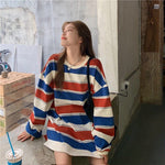 Hoodies Striped Oversized Sweatshirt Women Korean Fashion