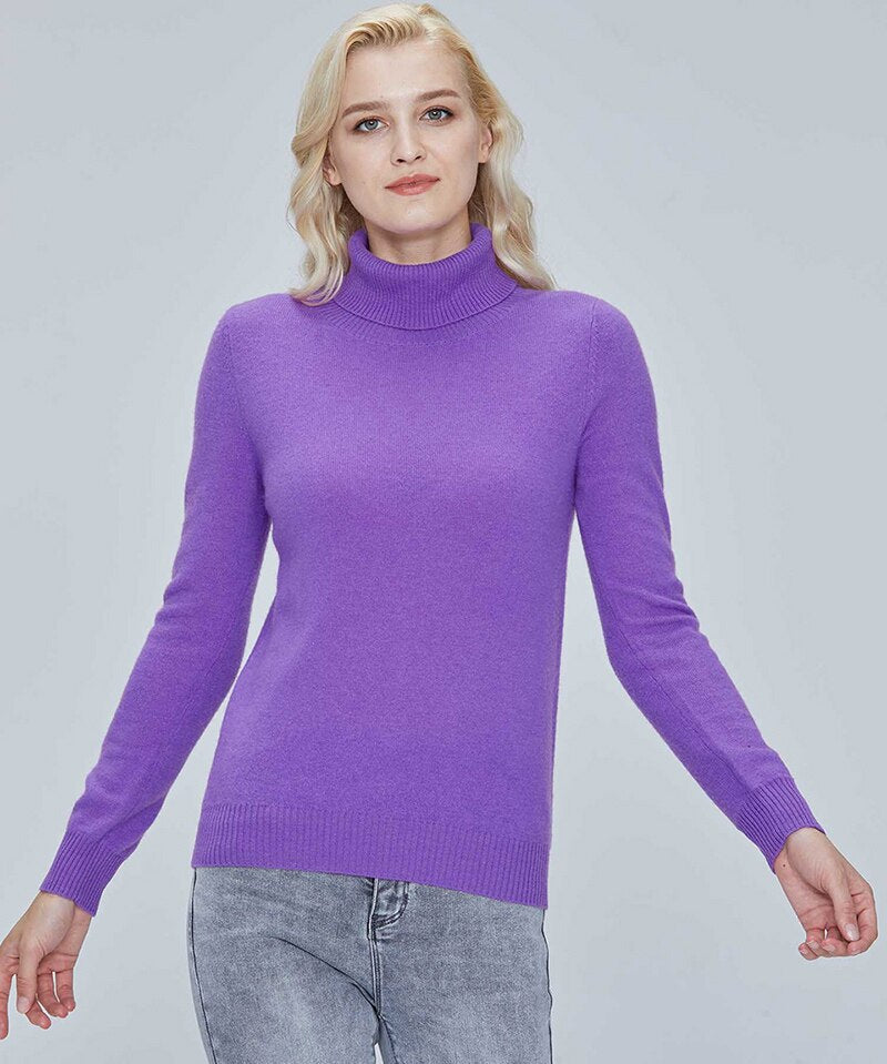 Turtleneck Sweater Pure Merino Wool Autumn Winter Warm Soft Knitted Pullover Female Jumper Tops - xinnzy