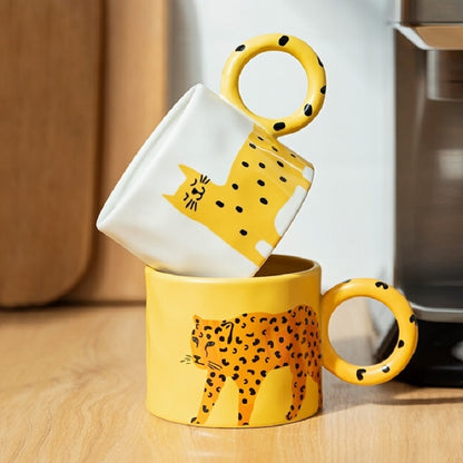 Cartoon Animal Ceramic Mug With Handle Coffee Milk Mug With Spoon