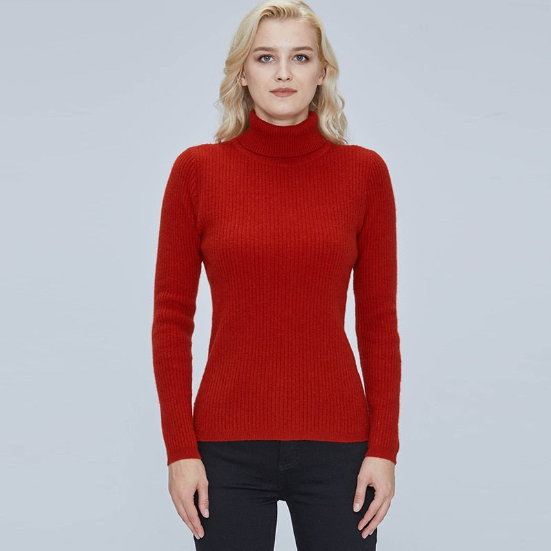 Merino Wool Turtleneck Women Sweater Autumn Winter Warm Soft Pullover Femme Cashmere - xinnzy