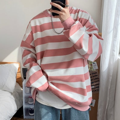 Men Sweatshirt Classic Striped Hip Hop Casual Trend Pullover