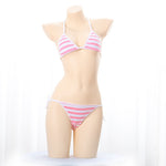 Sexy Lingerie Lolita Blue Pink White Striped Mini Bikini  Costumes Bra Women Underwear Set - xinnzy