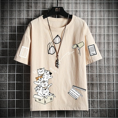 T-shirt Hip Hop Casual Print Men Cotton Top Tees Oversize