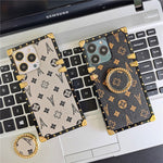 Square Soft Leather Flower Pattern Case For iPhone Luxury Glitter Phone