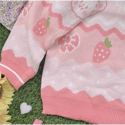 Sweet Lolita Strawberry Bear Pullovers Embrace Japanese Girly Chic for Autumn Winter