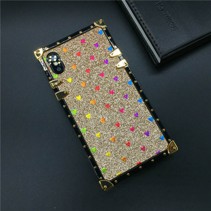 Luxuriöse quadratische Hülle für iPhone, modisches Herz-Glitzer-Bienen-Cover-Telefon