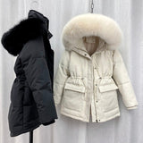 2023 Women's Thick Warm  Cotton Padded Fur Jacket with Big Fur Collar Stylish for Winter