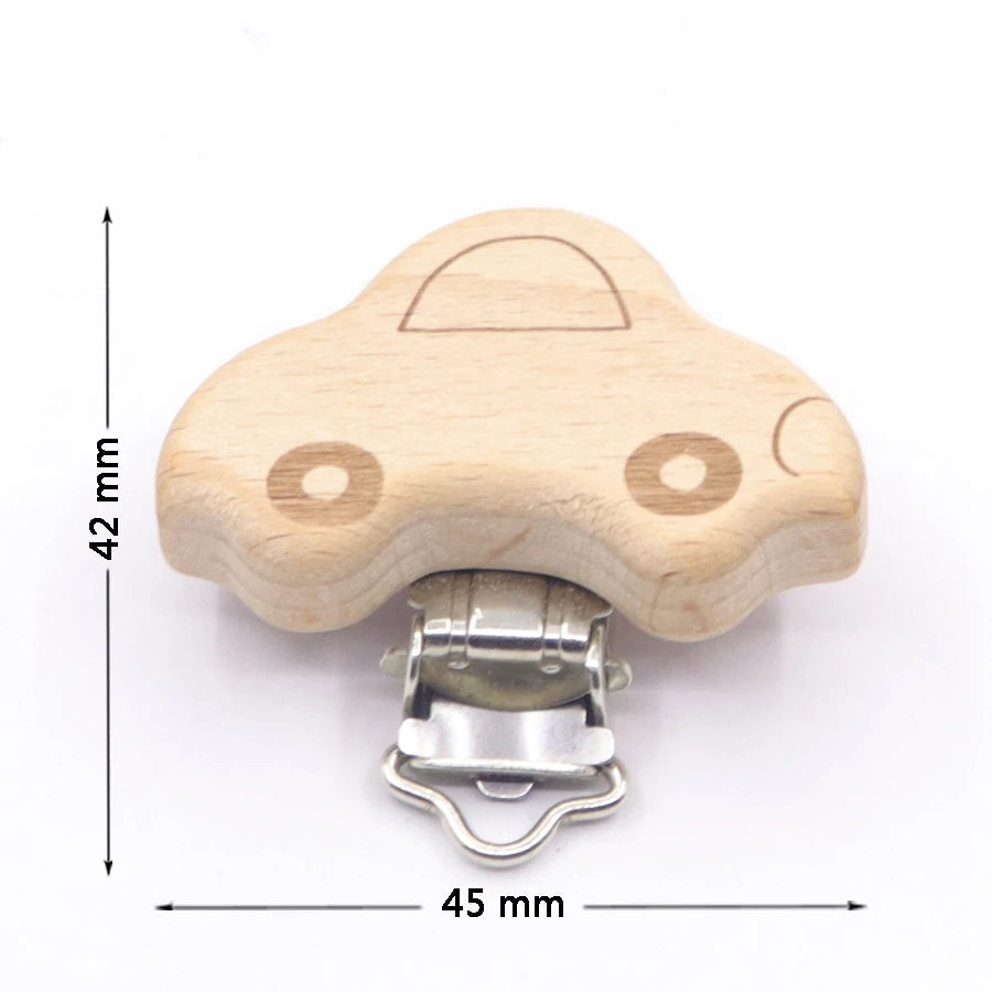 Wooden Baby Teething Clip Heart Animal Shape Holder
