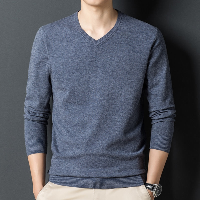 Sweaters men Classic Style Business Casual Pullover V-neck Thin Brand Bottoming Shirt - xinnzy