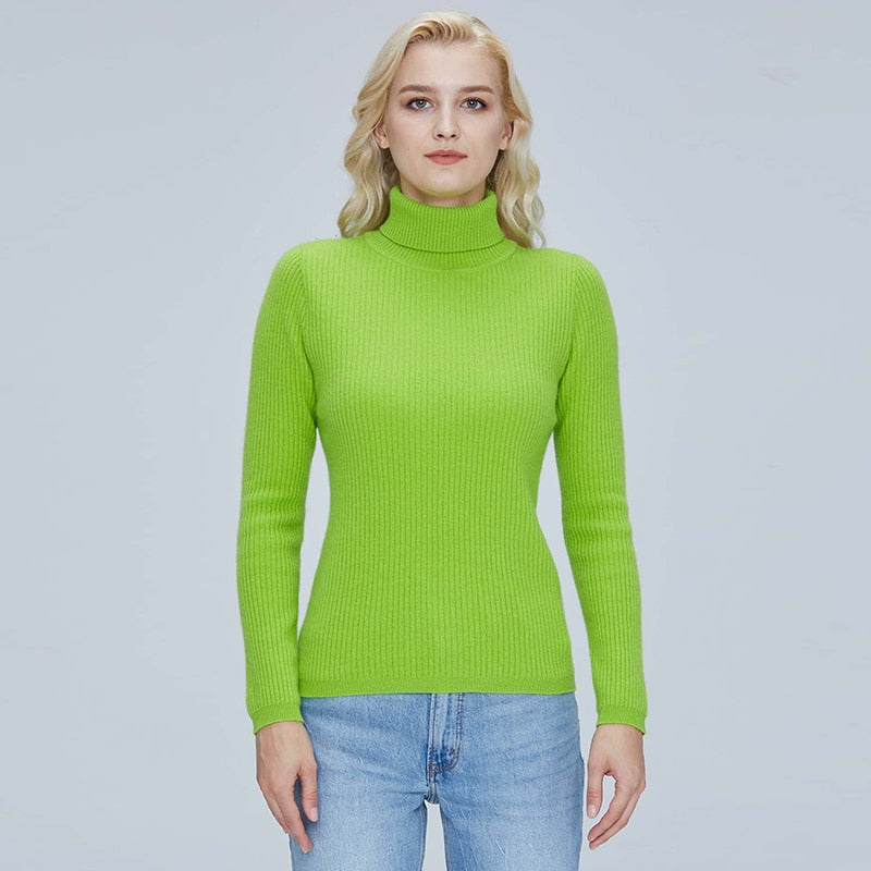 Merino Wool Turtleneck Women Sweater Autumn Winter Warm Soft Pullover Femme Cashmere - xinnzy