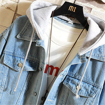 Soft Hooded Denim Jacket Men Casual Jean Jackets