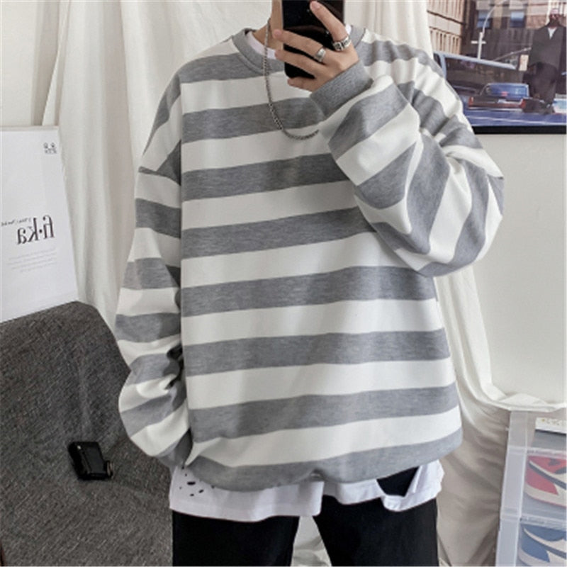 Men Sweatshirt Classic Striped Hip Hop Casual Trend Pullover