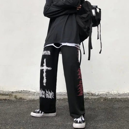 Hip Hop Goth Streetwear Wide Leg Graffiti Men Pants