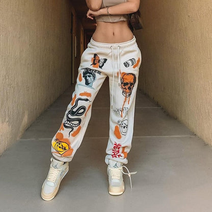 Cargohose für Damen, Hippie-Cartoon-bedruckte Hose, Jogger