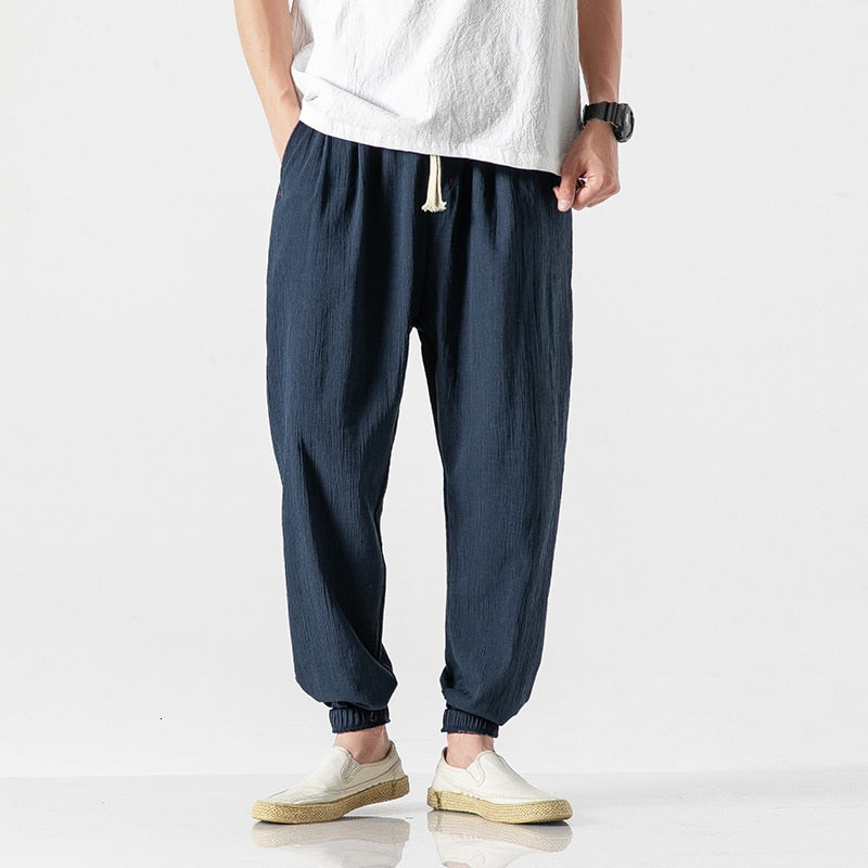 Men Pants Joggers Trousers Cotton Linen Casual Harajuku