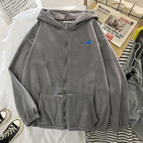 Women Hoodie Korean Fashion  Printing Loose Plush Zipper