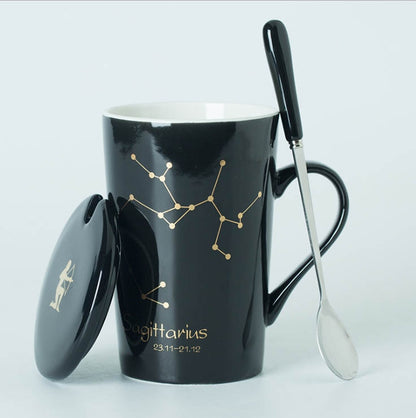 Ceramic Mugs Constellations Creative Glass with Spoon Lid Black and Gold Porcelain