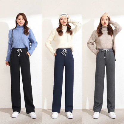 Women Pants  High  Straight  Loose Autumn Winter New Korean Fashion Plus Velvet Thickened - xinnzy