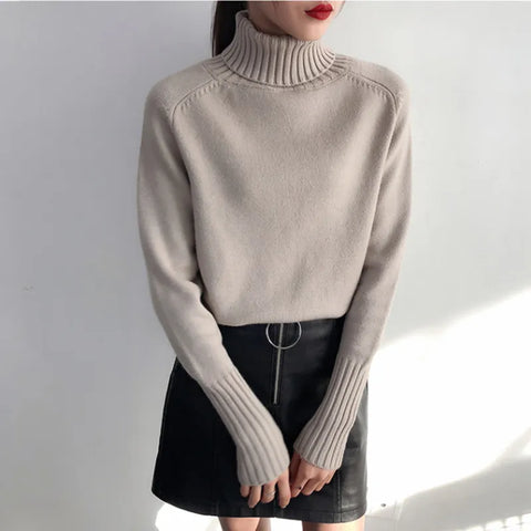 Rollkragenpullover für Damen, gestrickt, lockerer Pullover mit hoher Elastizität, dick für Herbst und Winter