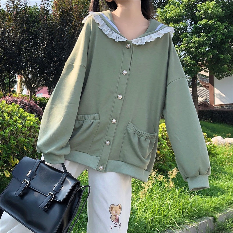 Hoodies female Loose Hooded Lace patchwork female