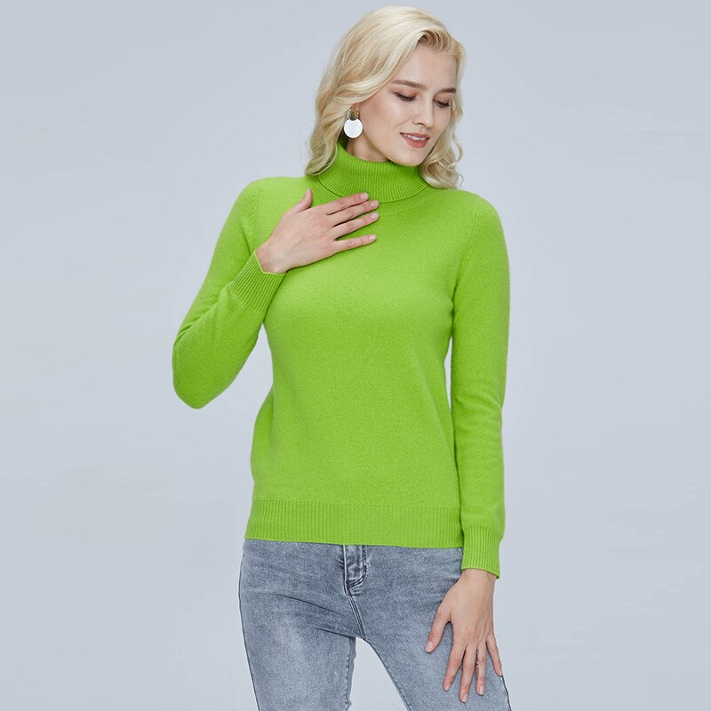 Turtleneck Sweater Pure Merino Wool Autumn Winter Warm Soft Knitted Pullover Female Jumper Tops - xinnzy